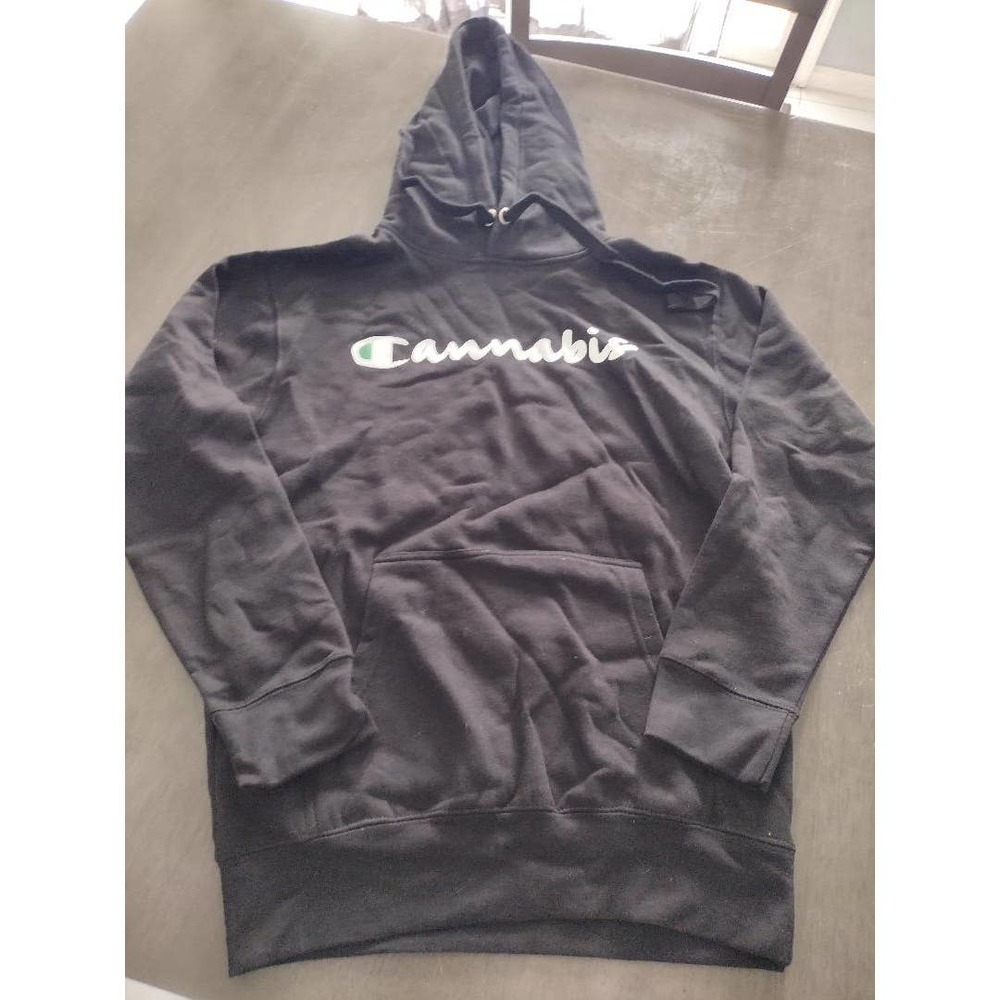 Black Hoodie With Cannabis Graphics.